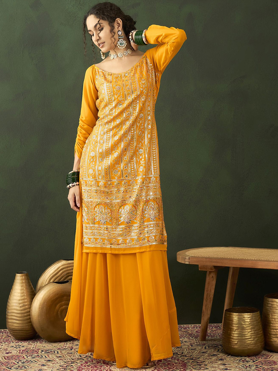 Sangria Sequence With Embroidered Kurta & Skirt