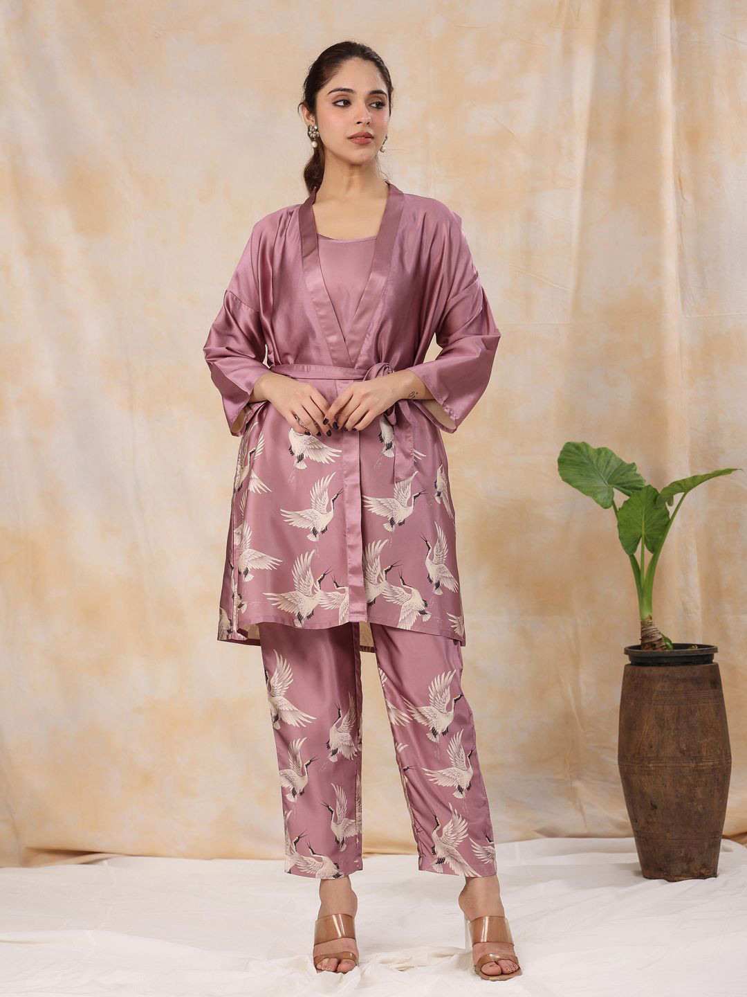 SANSKRUTIHOMES Printed Pure Cotton Three Quarter Sleeve Shrug Top Belt & Trouser Co-Ords
