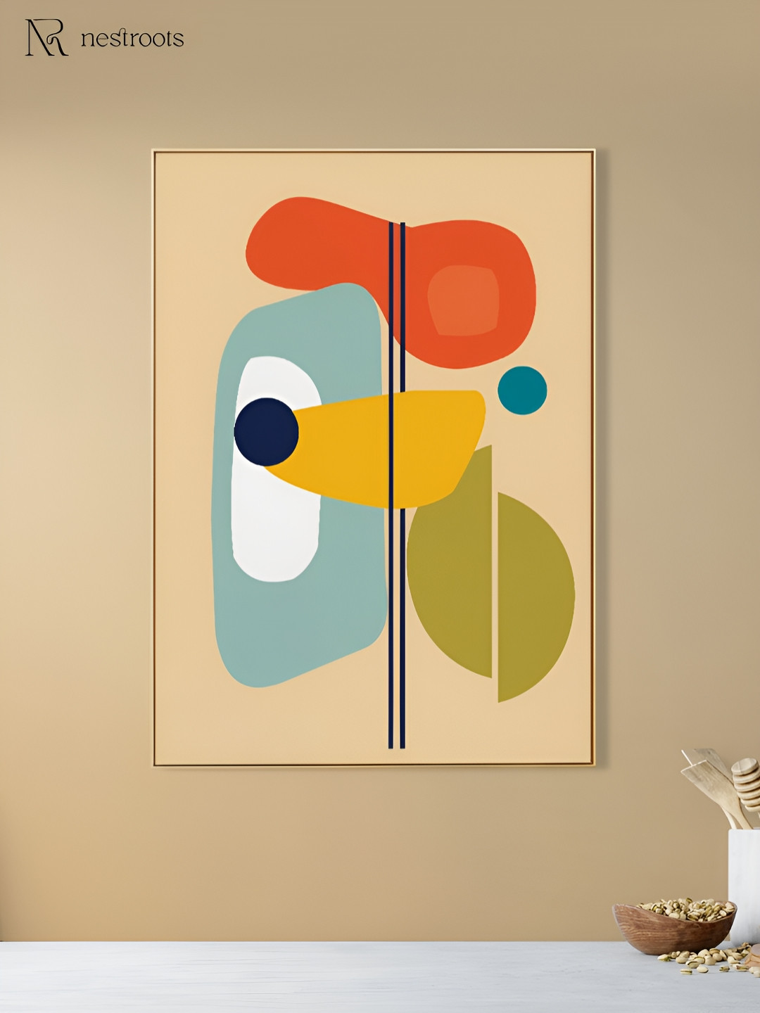 nestroots Beige & Green Whispers of Colorful Dreamscape Canvas Abstract Wall Art