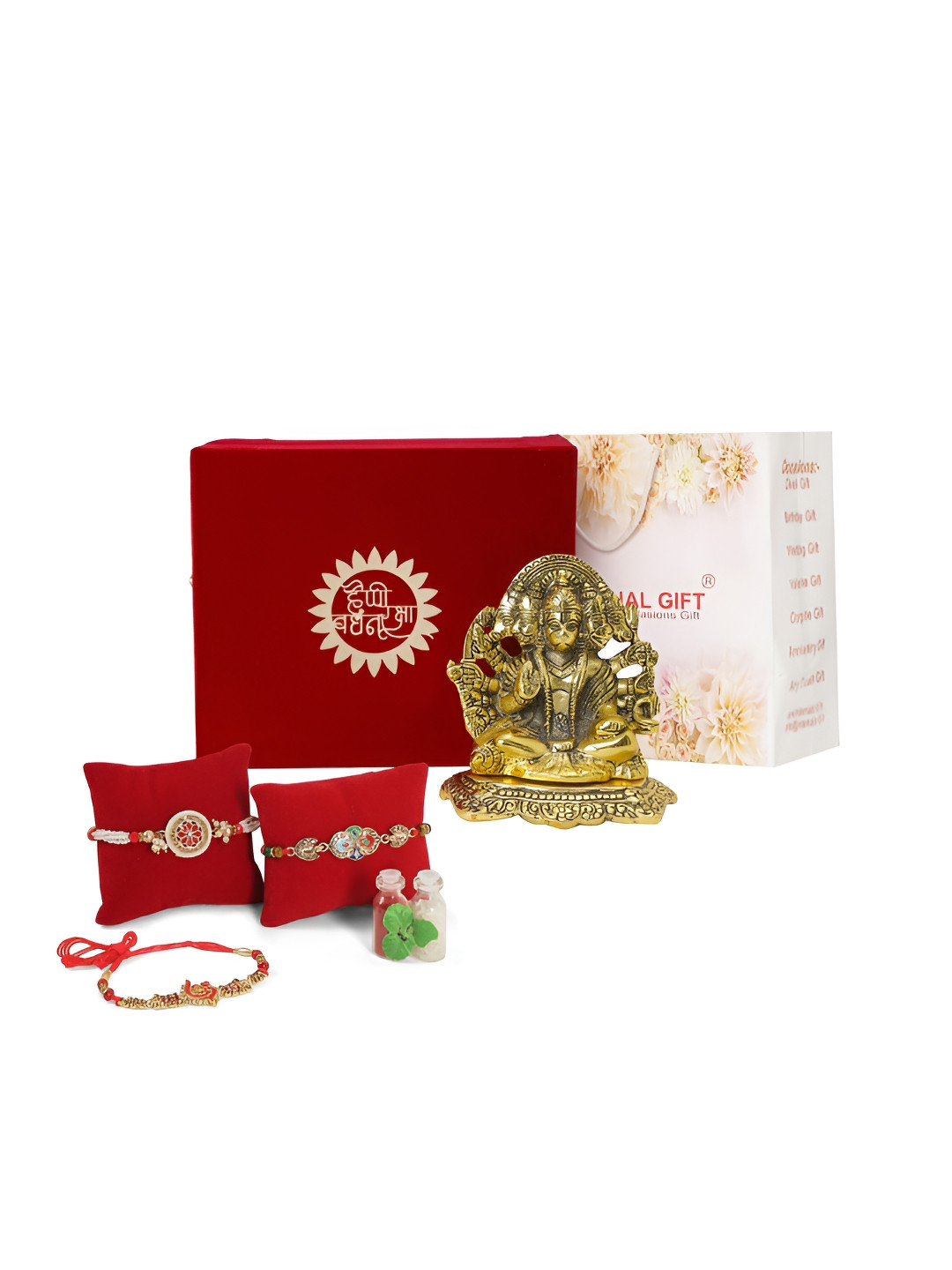 INTERNATIONAL GIFT Set Of 3 Rakhi Gift Set with Gold Panchmukhi Hanuman God Idol
