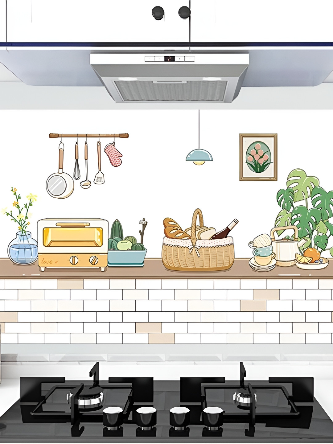 Jaamso Royals Green & Brown Kitchen Accessories Oil Proof Self-Adhesive Wall Sticker