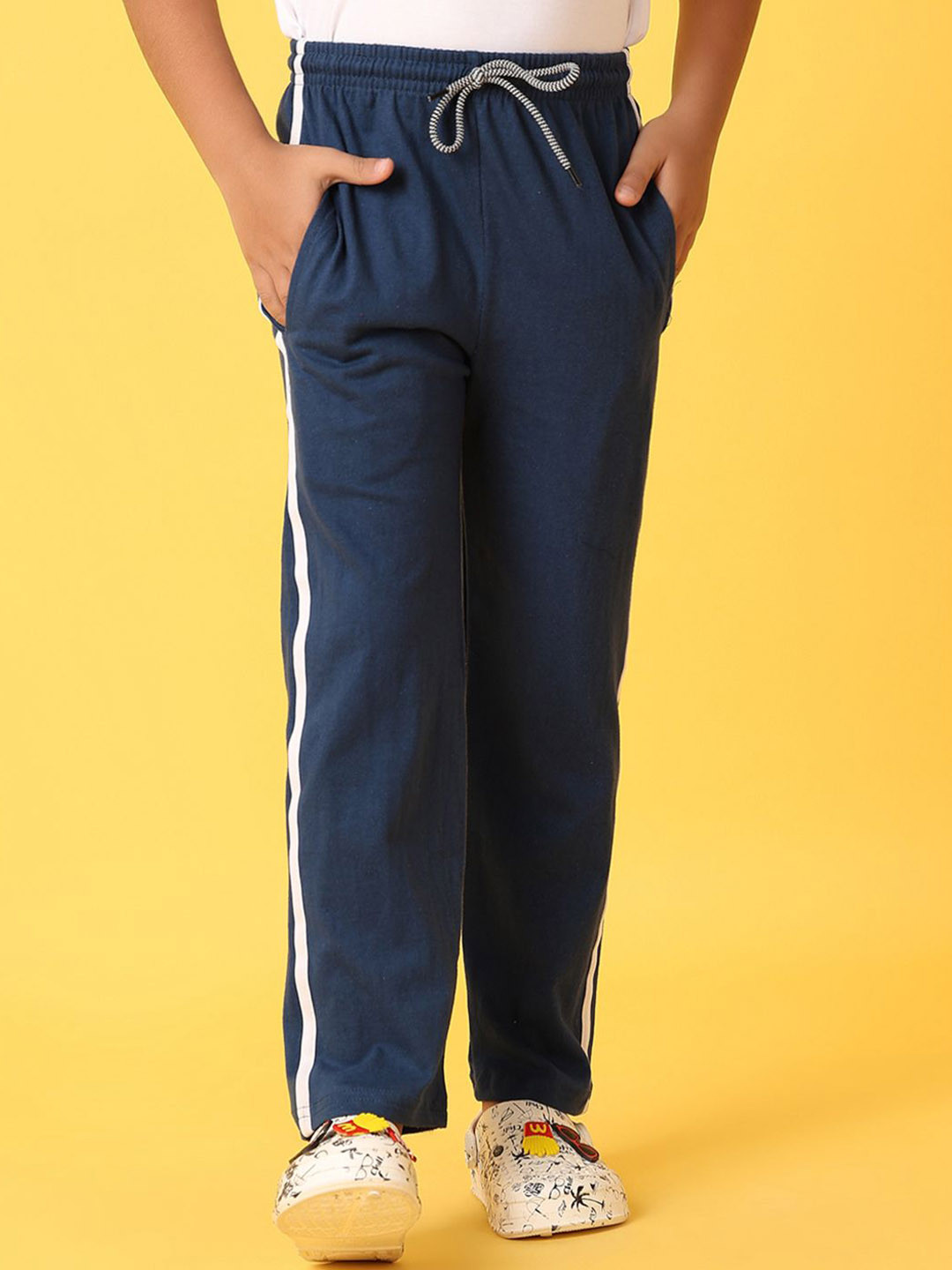 V-Mart Boys Cotton Mid Rise Track Pants With Side Strips