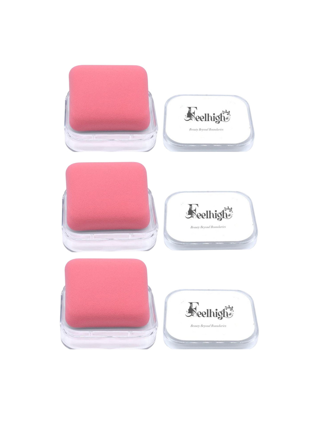 FEELHIGH Set Of 3 Square Beauty Sponge With Case - Pink