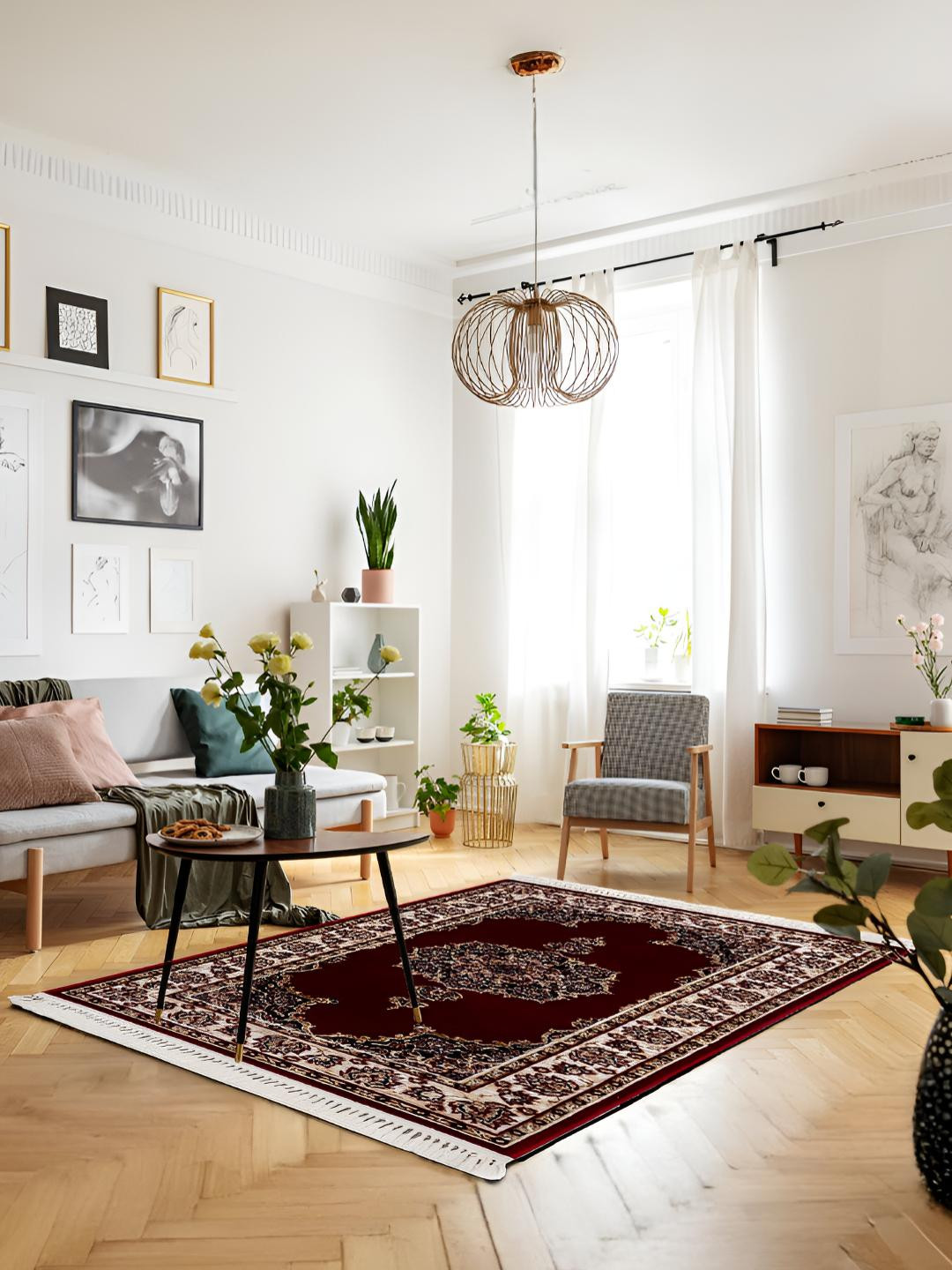 Sapana Carpet-Mats Burgundy Traditional Polyester Carpet