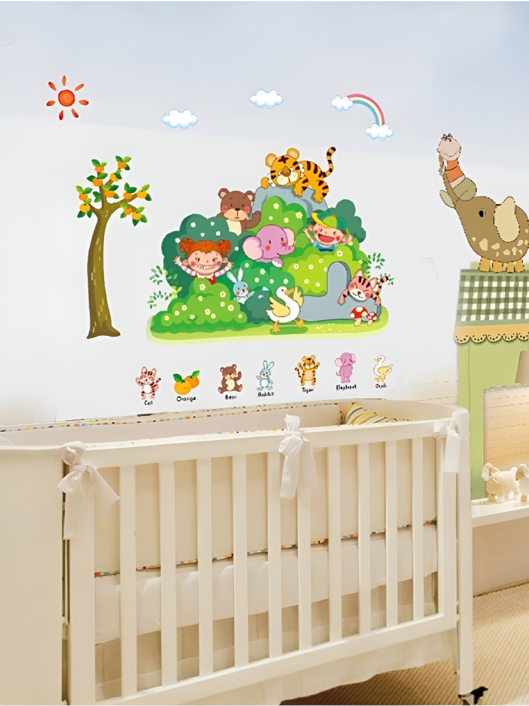 Jaamso Royals Green & Brown Tiger Cat Duck Cartoon Animals Self-Adhesive Wall Sticker