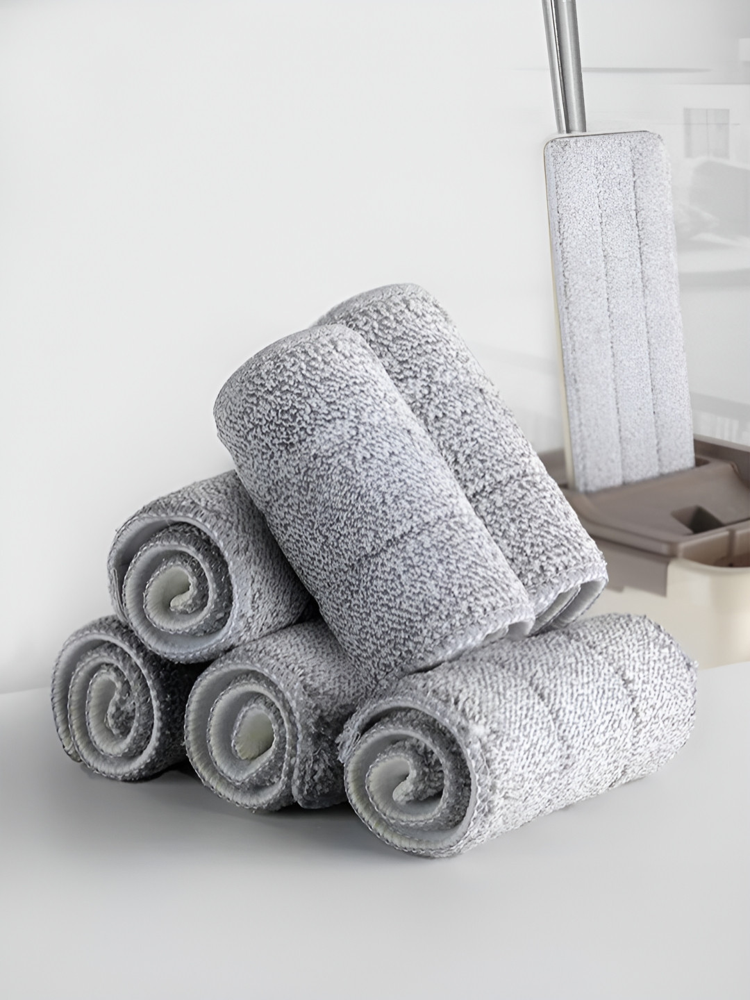 UPC Set of 6 Microfiber Reusable Wet & Dry Flat Mop Refill Pads for Floor Cleaning - Grey