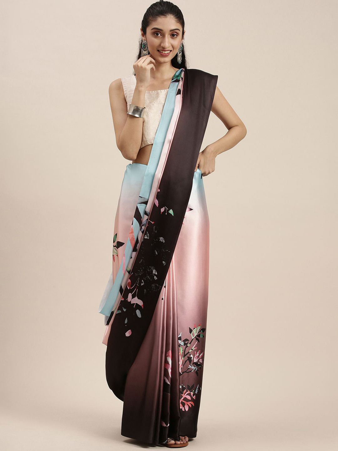 KIMISHA Floral Satin Printed Saree