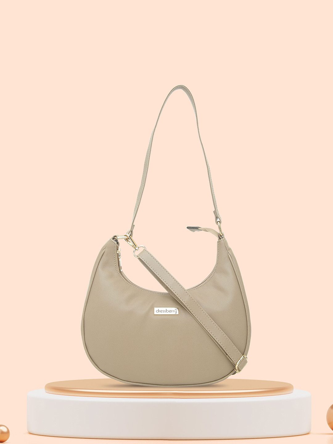 DressBerry Taupe Textured Structured Shoulder Bag