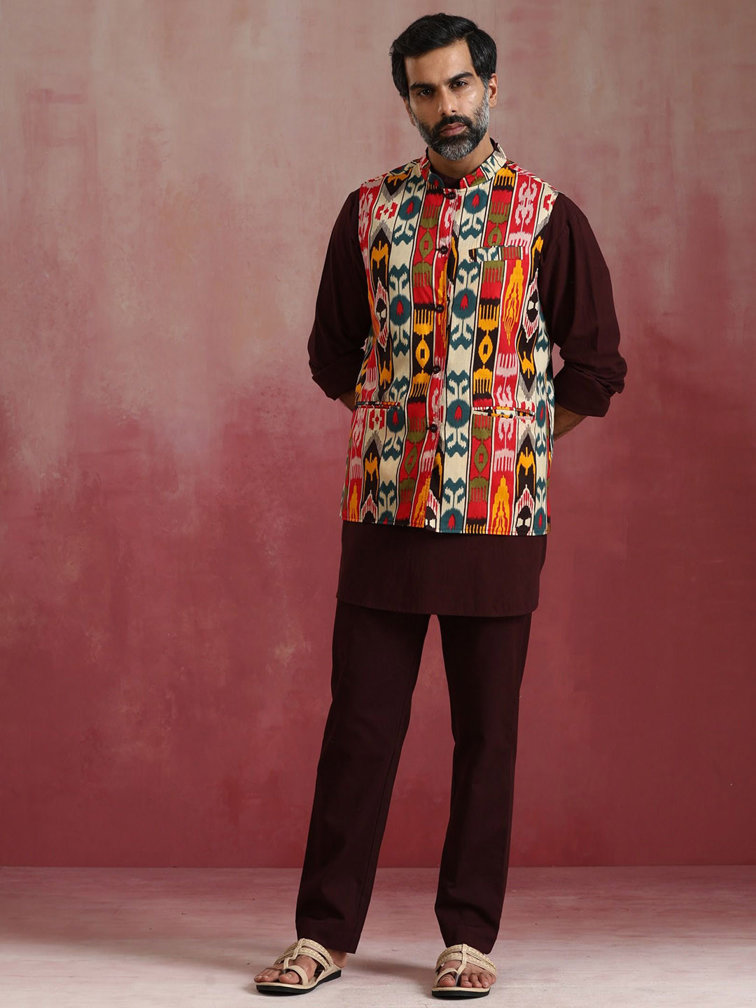 trueBrowns Men Ikat Printed Reversible Nehru Jackets