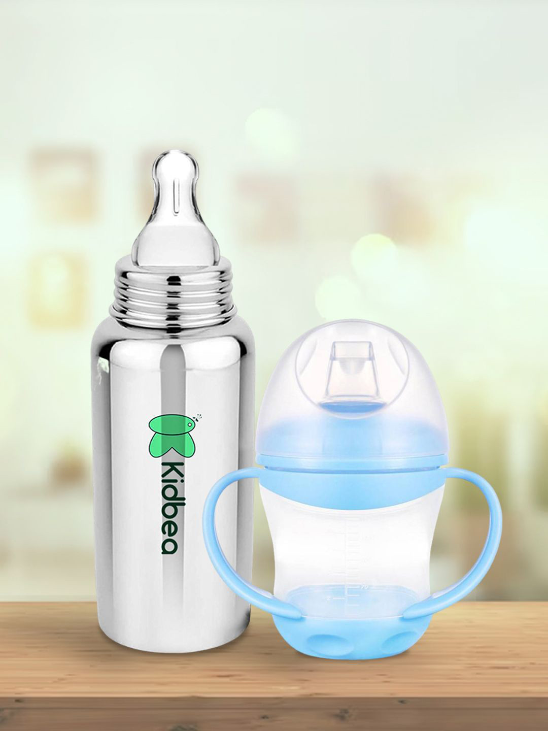 Kidbea Infants 2Pc Blue Sipper & Feeding Bottles