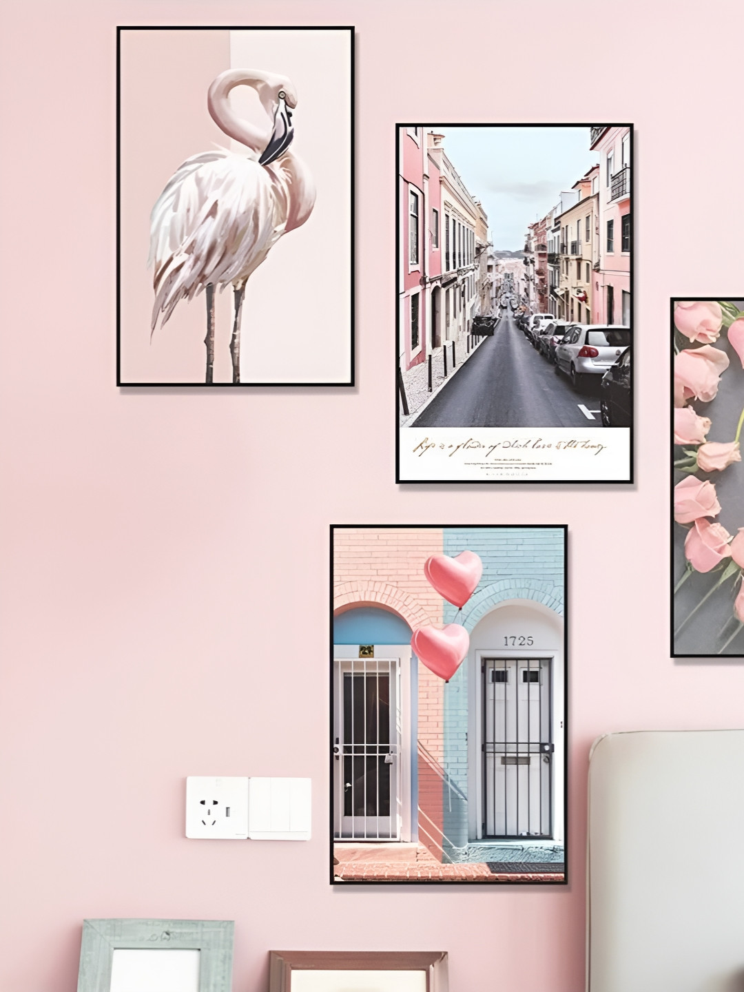 Jaamso Royals Pink & Blue Flamingo Photo Frame Design Self-Adhesive Wall Sticker