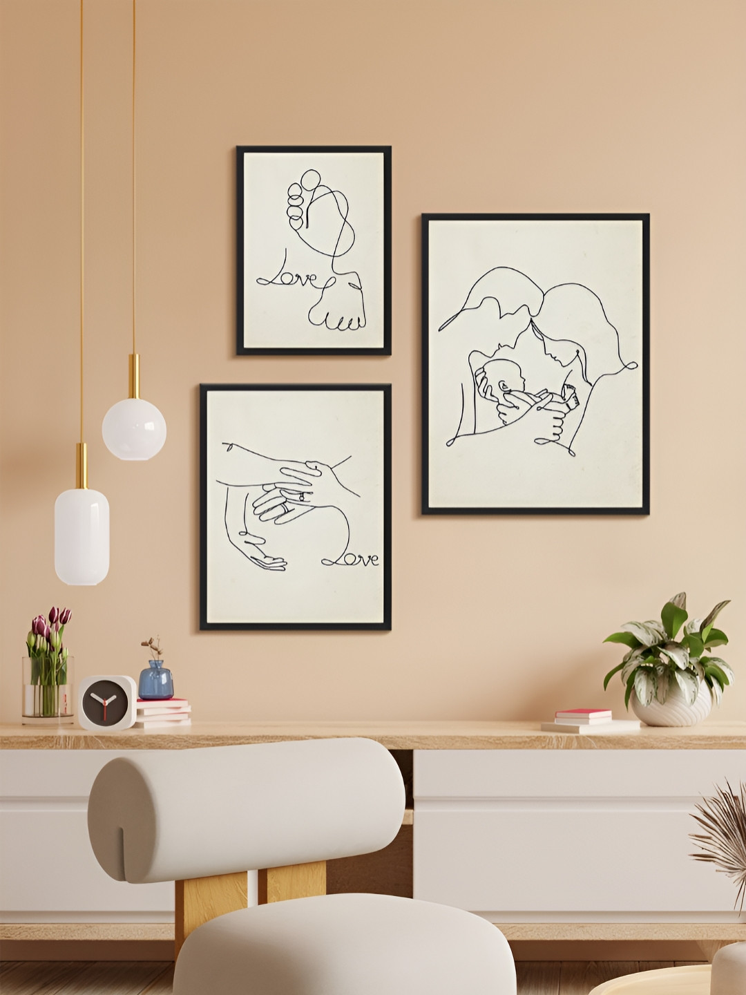 999Store Baby Foot Love Line Modern Art Paper 3 Piece Wall Rectangle Paintings Wall Art