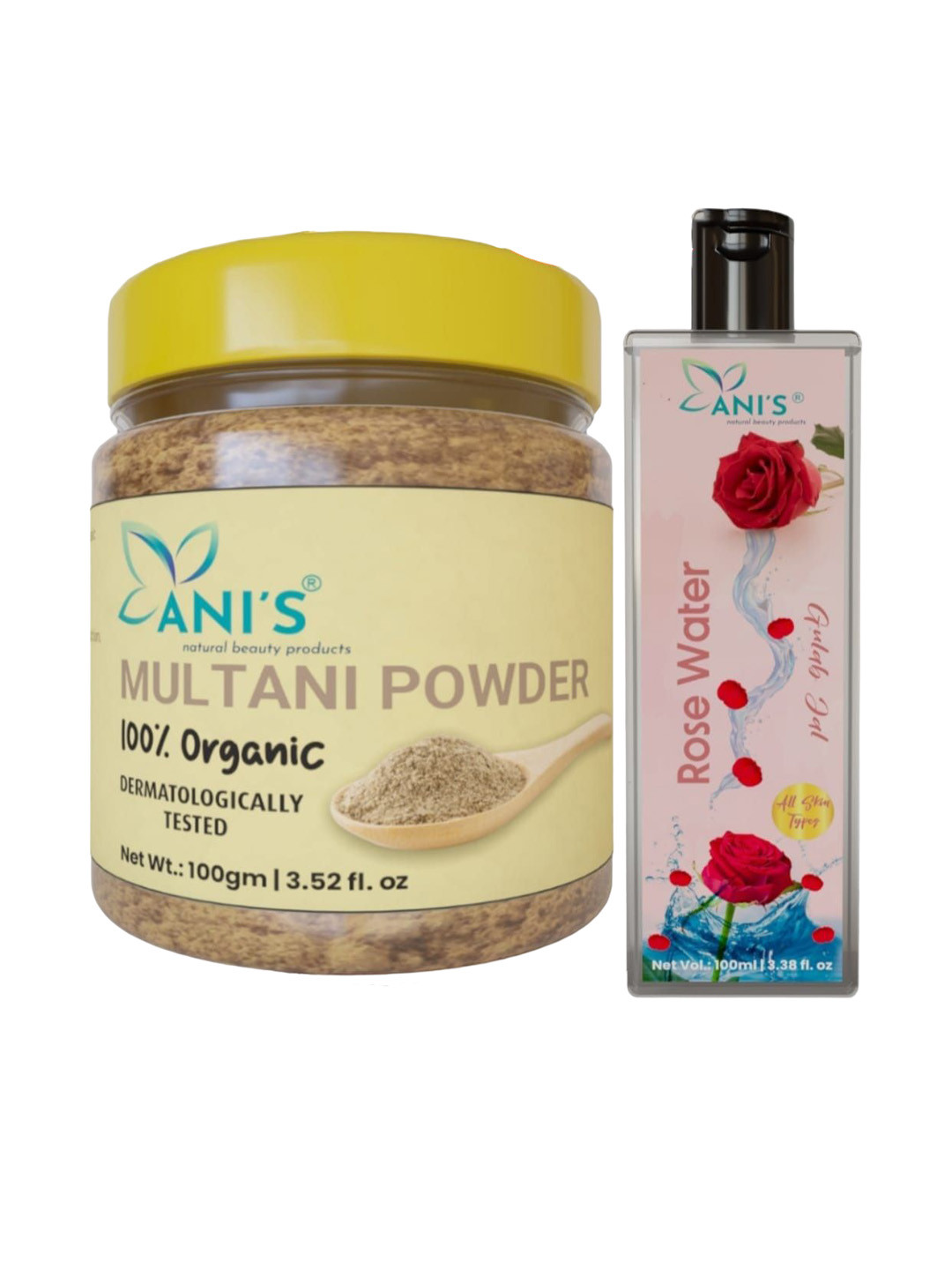ANI'S 100% Organic Multani Mitti Powder With Rose Water -100gm
