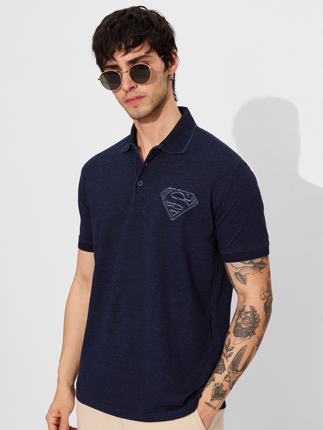 The Souled Store Men Superman Polo Collar Applique T-shirt