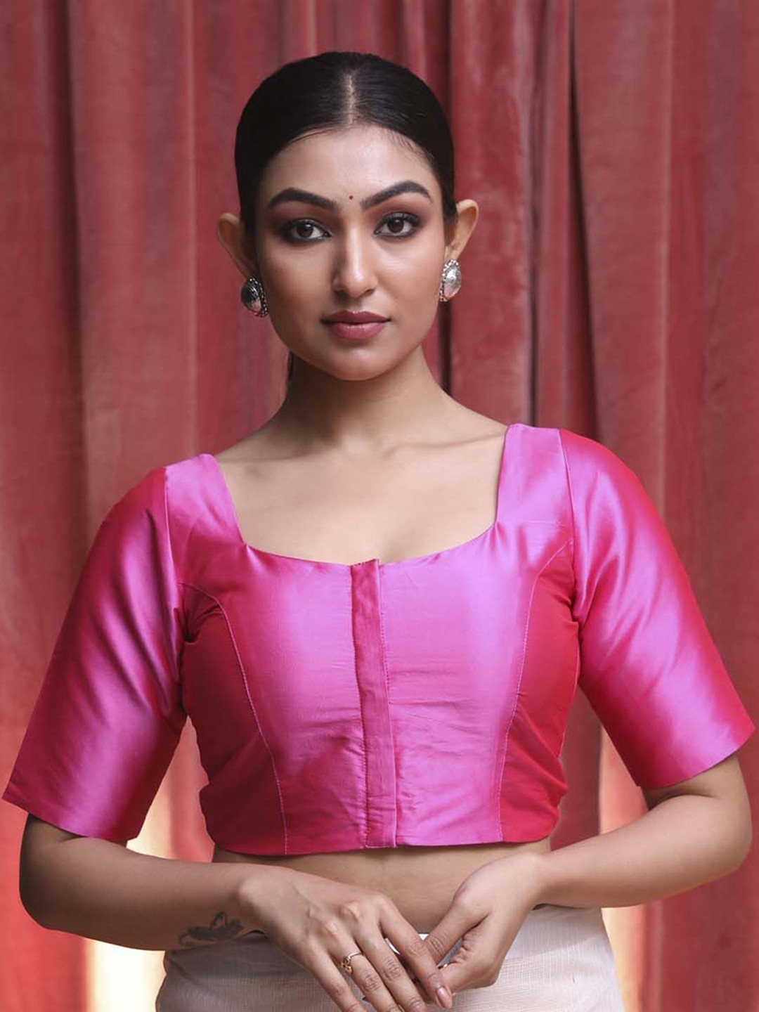 Indethnic Square Neck Short Sleeves Saree Blouse