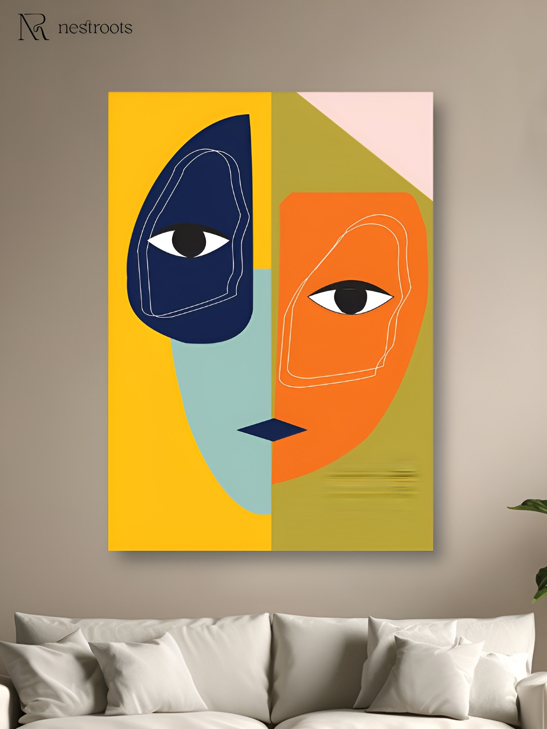 nestroots Two-Faced Beauty Canvas Wall Rectangle Paintings Wall Art -36 x 24In