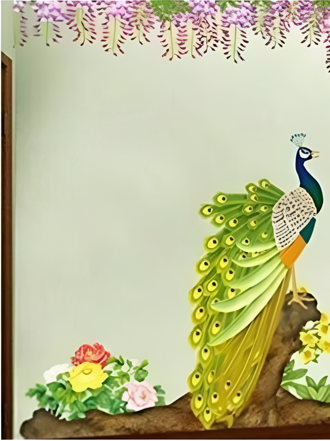 Jaamso Royals Green & Purple Peacock Design Self-Adhesive Wall Sticker