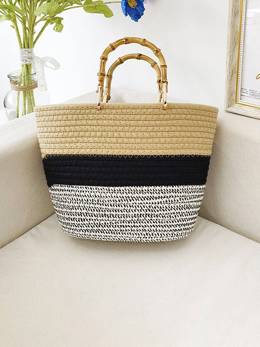 LULU & SKY Colourblocked Oversized Shopper Tote Bag with Tasselled