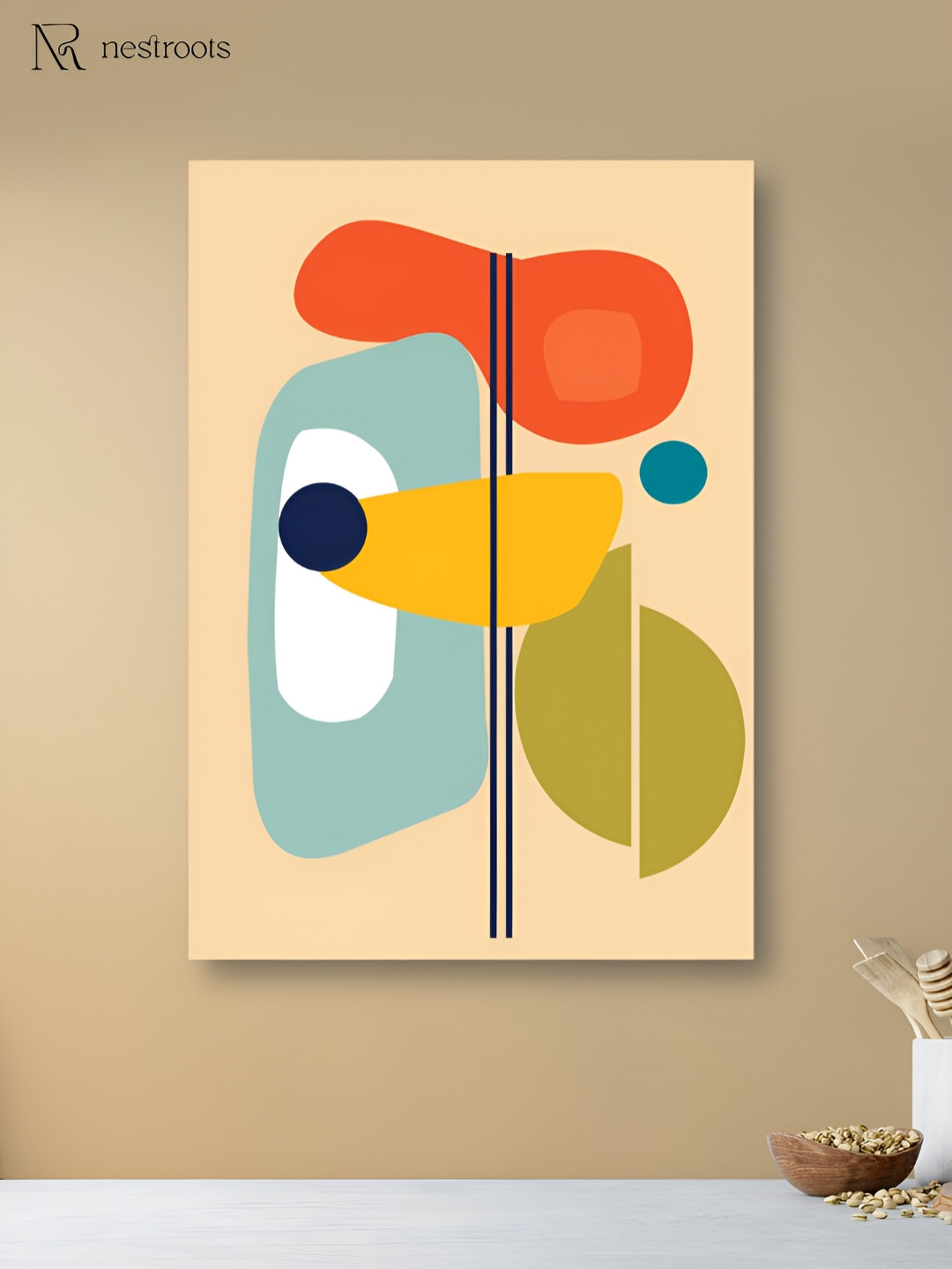 nestroots Beige & Green Whispers of Colorful Dreamscape Canvas Abstract Wall Art
