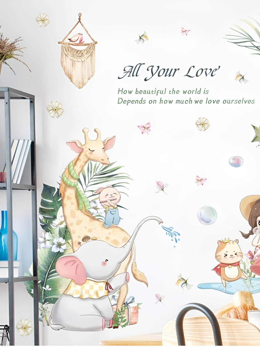 Jaamso Royals Brown & Green Cartoon Animal 3D Self-Adhesive Wall Sticker