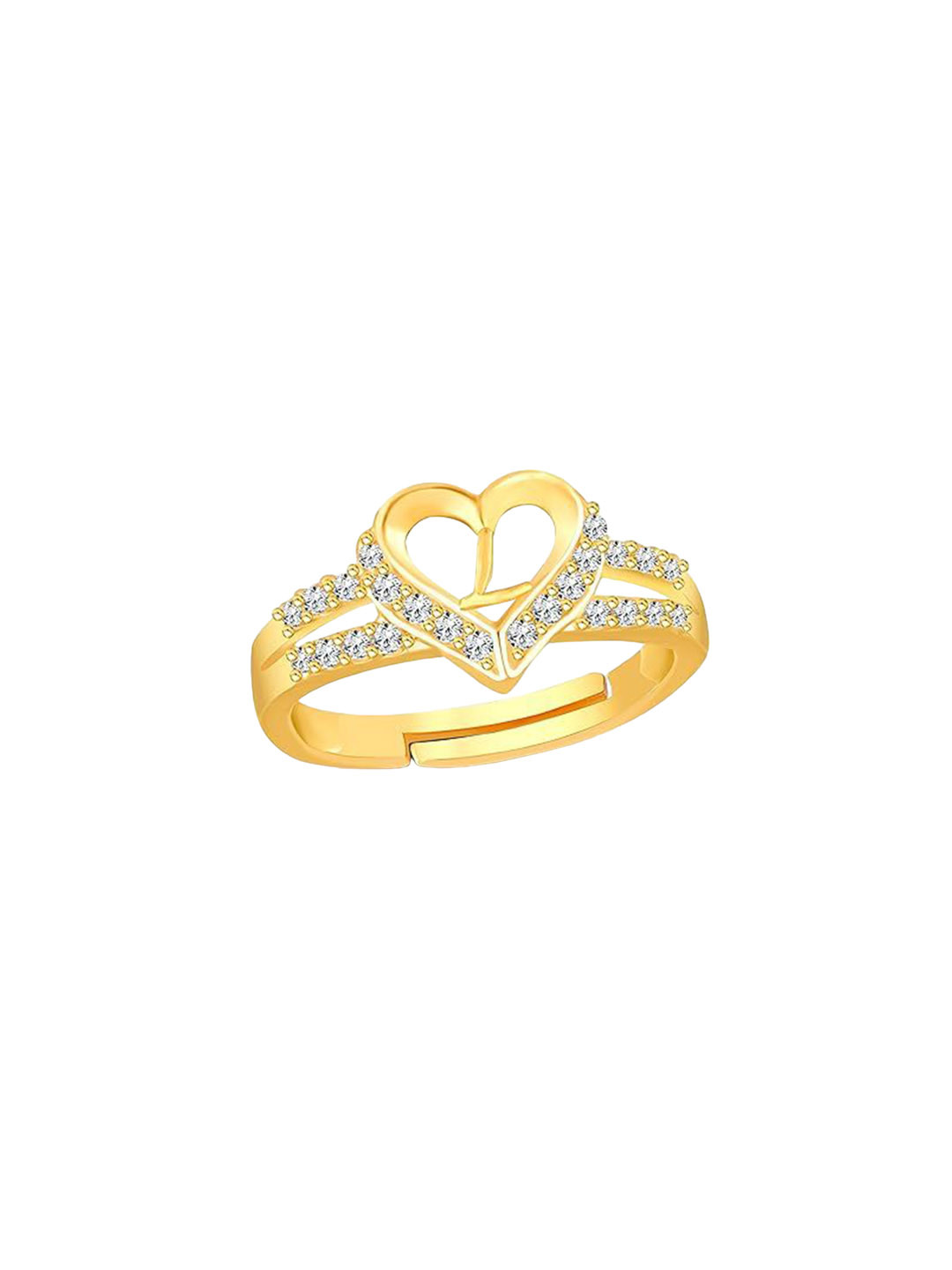 Lila Gold-Plated CZ-Studded Alphabet R Adjustable Finger Ring