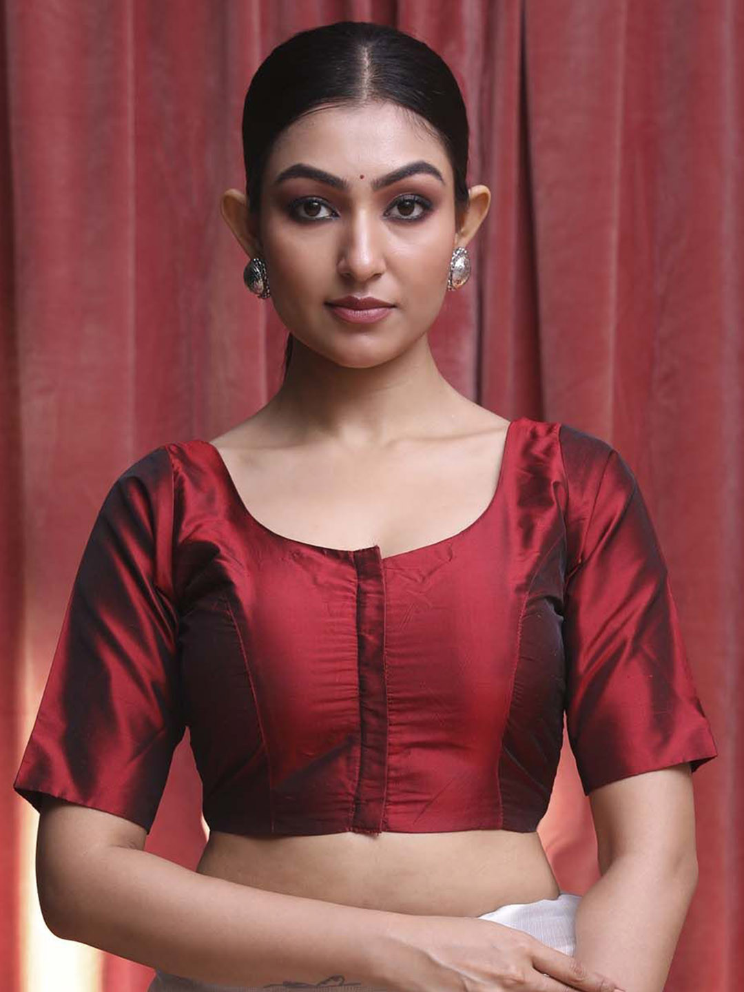 Indethnic Short Sleeve U Neck Saree Blouse