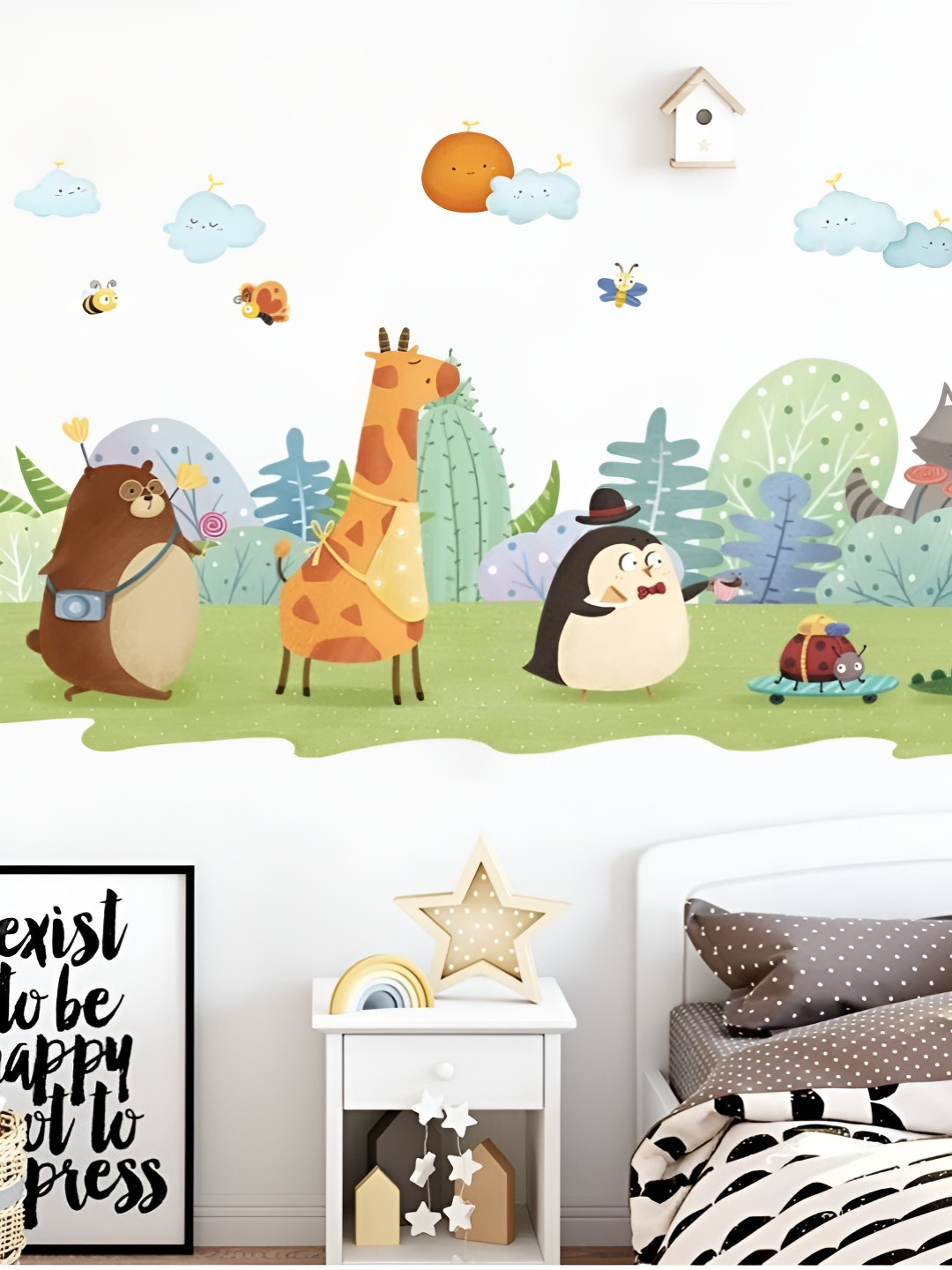 Jaamso Royals Green & Blue Cartoon Animal Self-Adhesive Wall Sticker