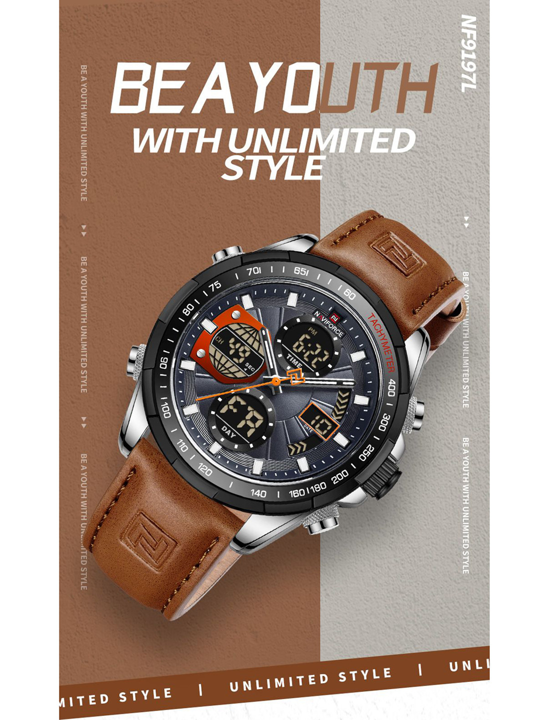 Naviforce Men Dial & Leather Bracelet Style Straps Analogue Multi Function Watch NF9197L SGYOBN