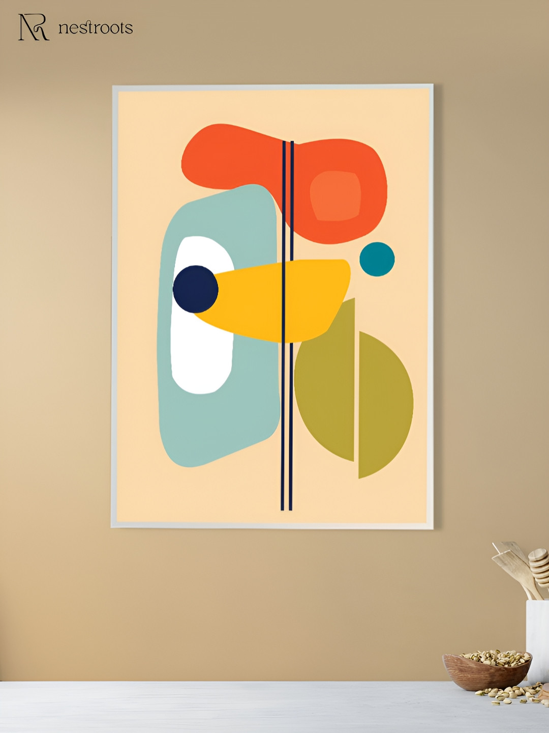 nestroots Beige & Green Whispers of Colorful Dreamscape Canvas Abstract Wall Art