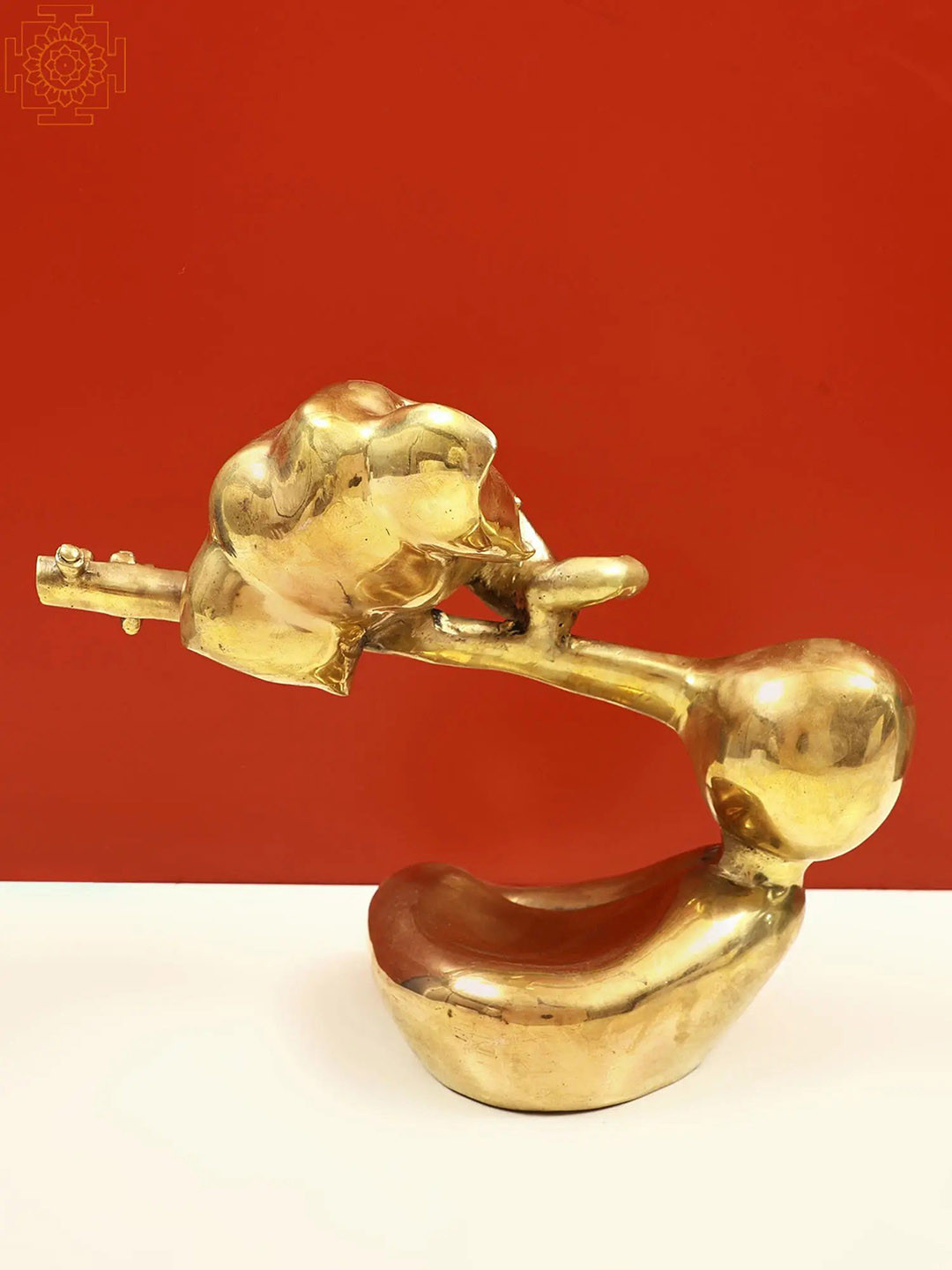 Exotic India Musical Ganesha Gold Brass Metallic Living Room Medium Showpiece - 6.3 Inches