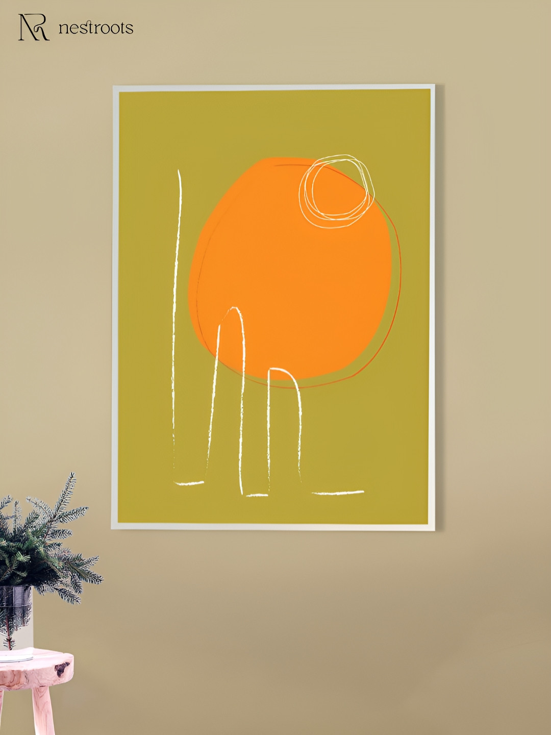 nestroots Green & Orange Sunset Colors on Canvas Abstract Wall Art