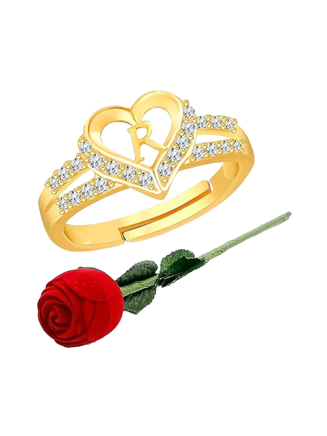 Lila Gold-Plated CZ-Studded Alphabet R Adjustable Finger Ring