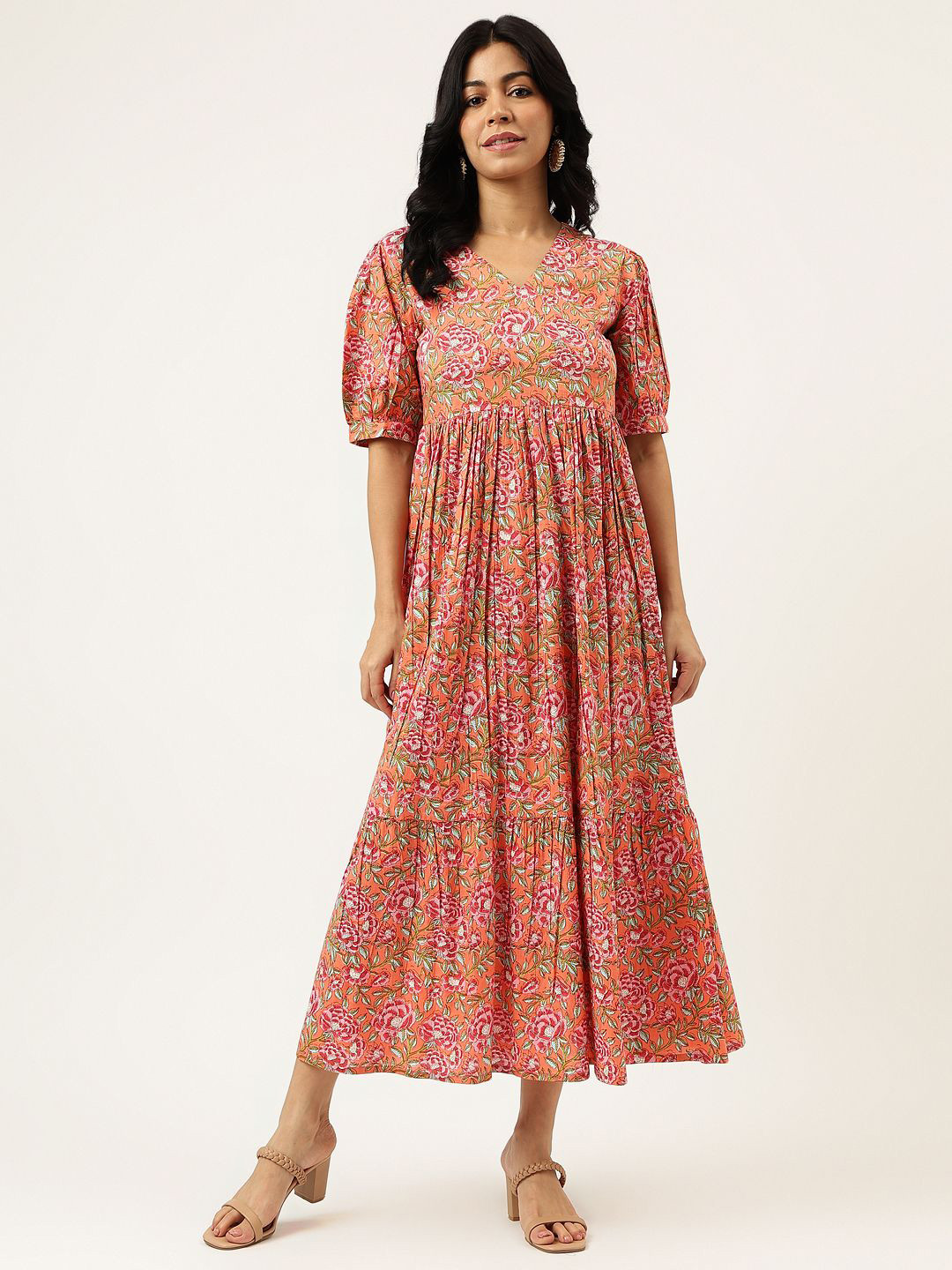 SPARSA Ethnic Motif Bow Design Empire Midi Dress