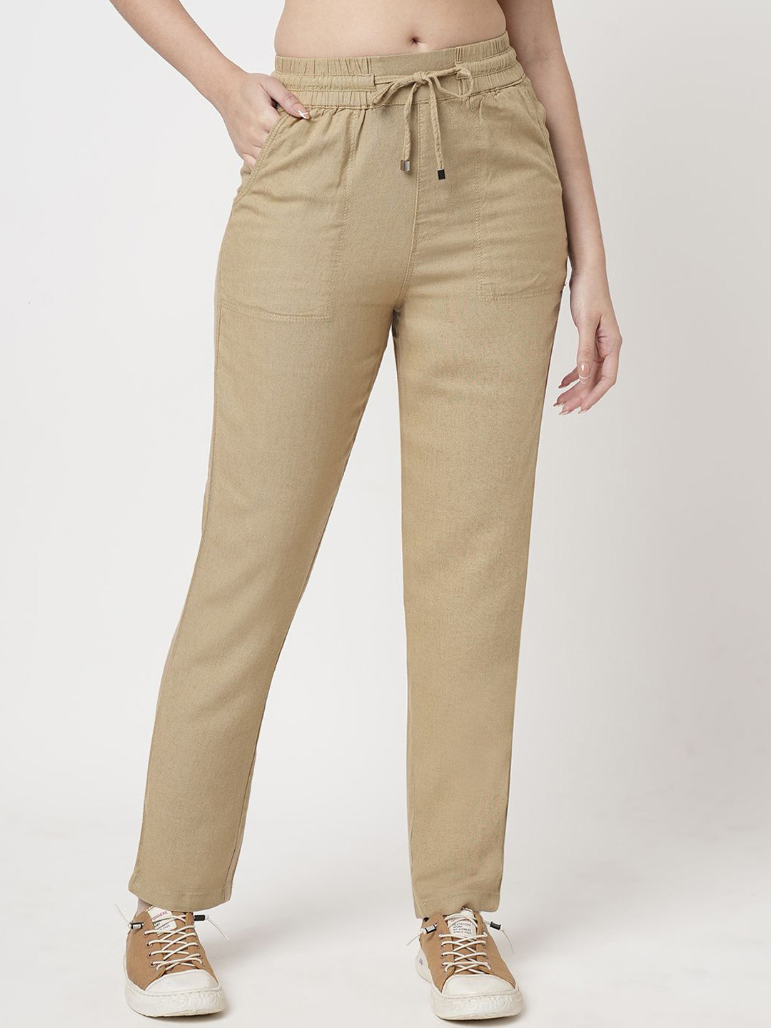 Kraus Jeans Women Relaxed Straight Leg Loose Fit High-Rise Trousers