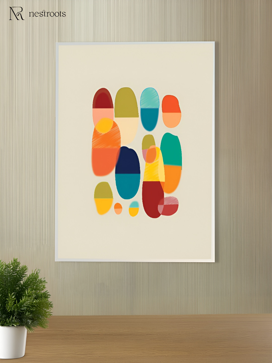 nestroots Beige & Orange Vibrant Colors In Harmony Abstract Canvas Wall Painting