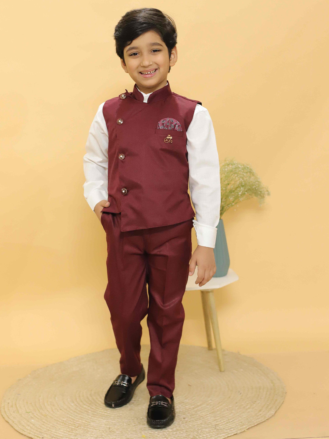 ALLES MARCHE Boys Set Of 3 Double Breasted Bandhgala Suit