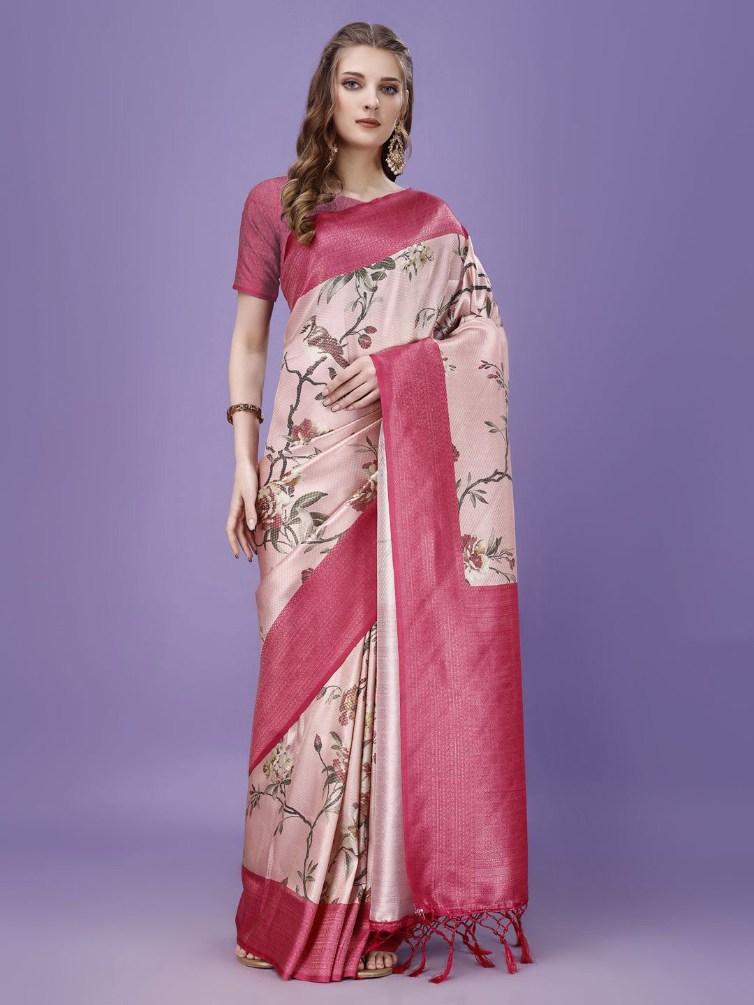 Nigel Designer Printed Floral Zari Silk Blend Saree