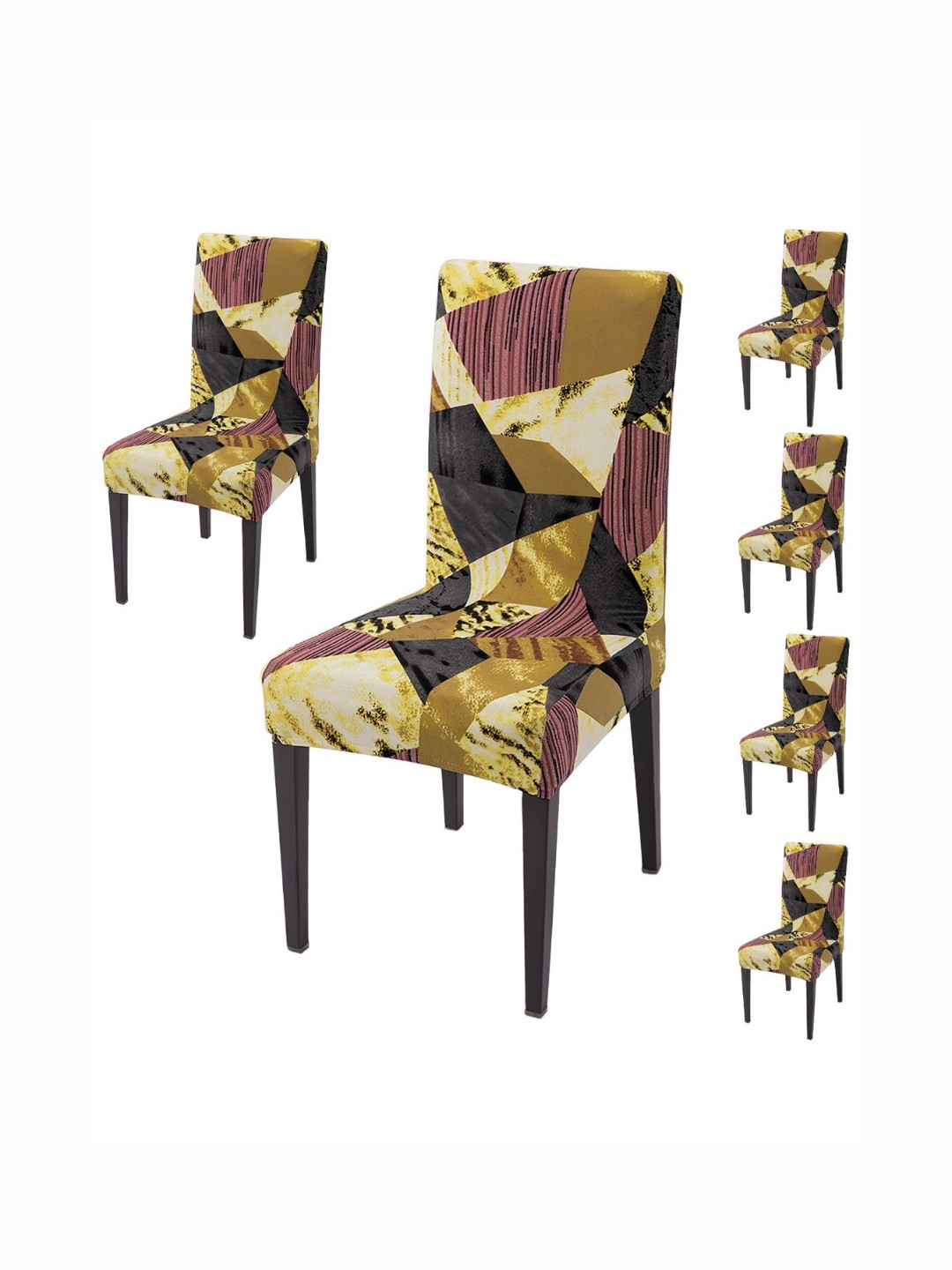 HOKIPO 6Pcs Burgundy & Yellow Printed Chair Covers
