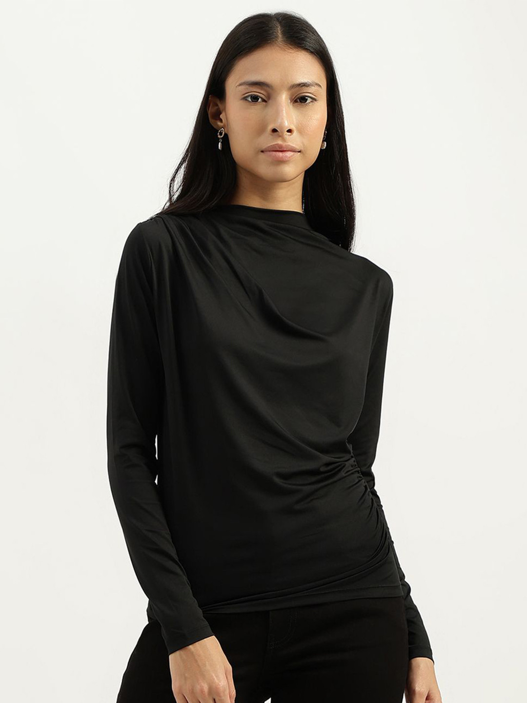 United Colors of Benetton Women Solid Cowl Neck Top