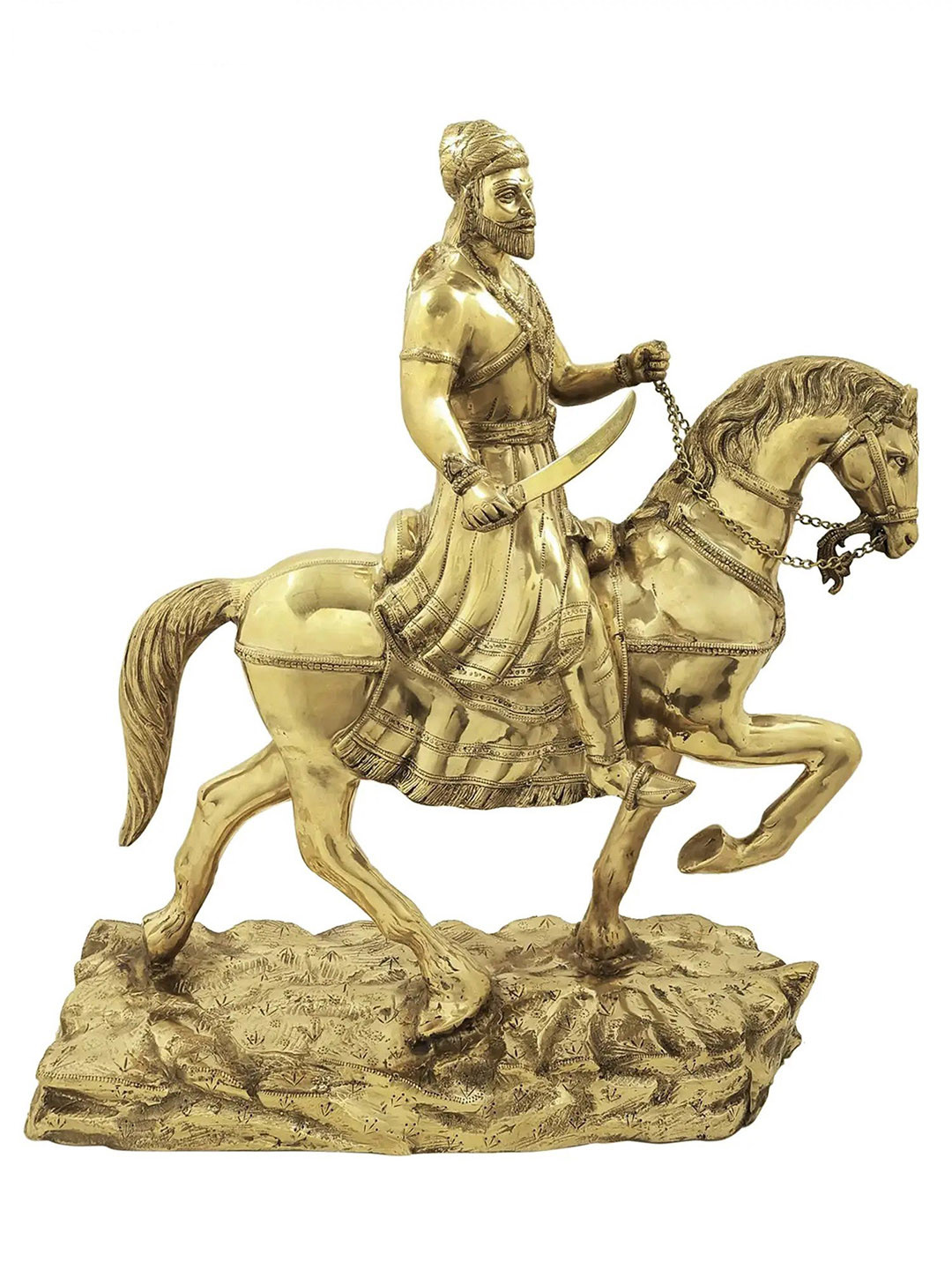 Exotic India Chhatrapati Shivaji Maharaj Gold Brass Metallic Living Room Extra Large Showpiece - 31 Inches