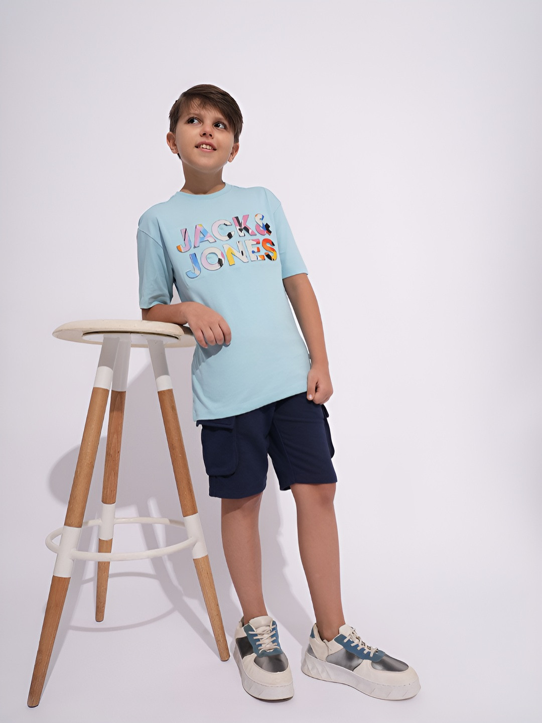 Jack & Jones Junior Boys Typography Printed Drop-Shoulder Sleeves Pure Cotton T-shirt