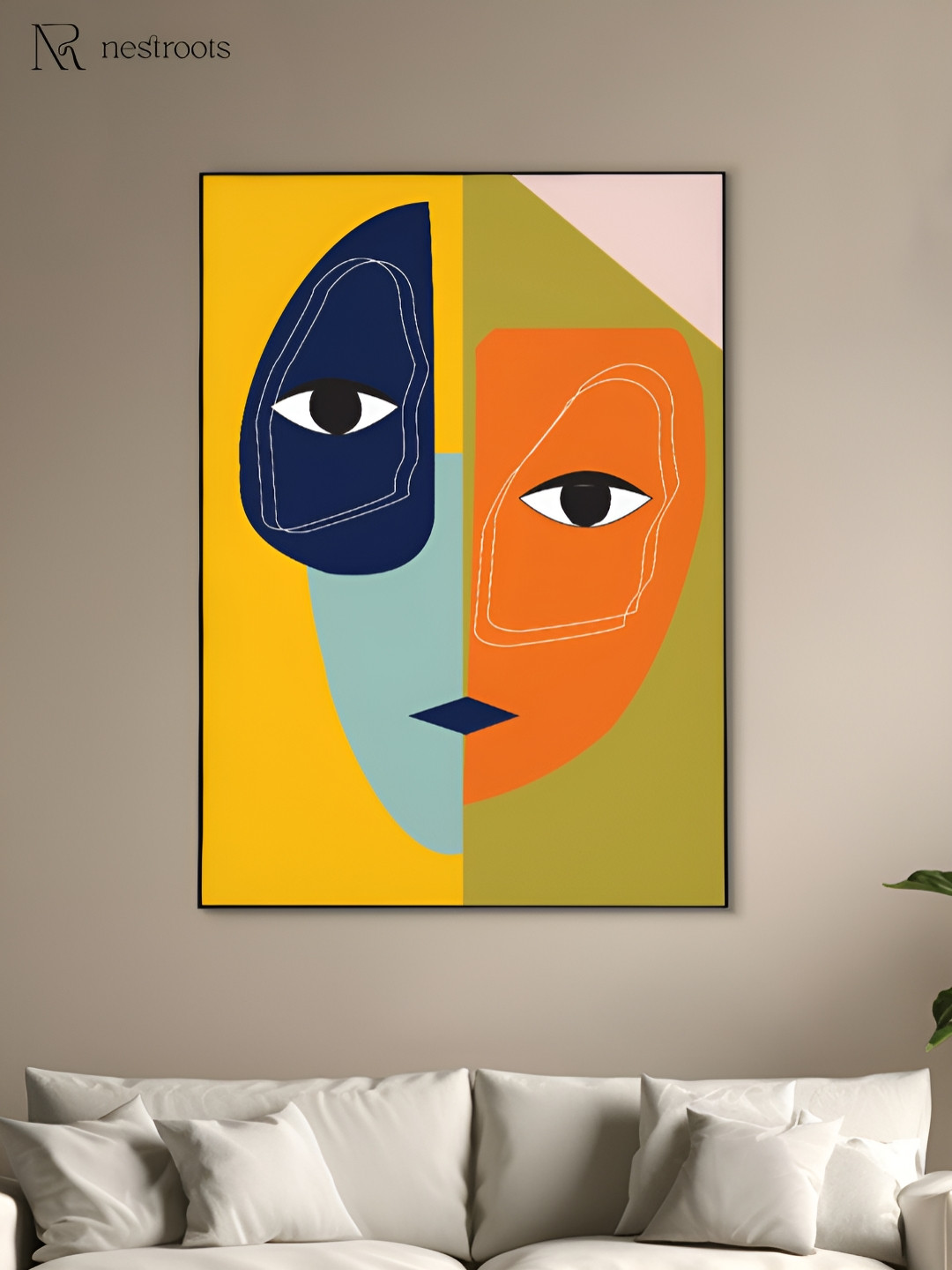nestroots Abstract Two-Faced Beauty Canvas Wall Rectangle Paintings Wall Art - 36x24In