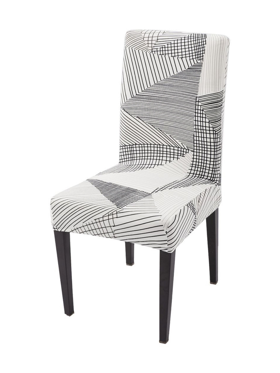 HOKIPO White & Black Printed 140 GSM Dining Table Chair Cover