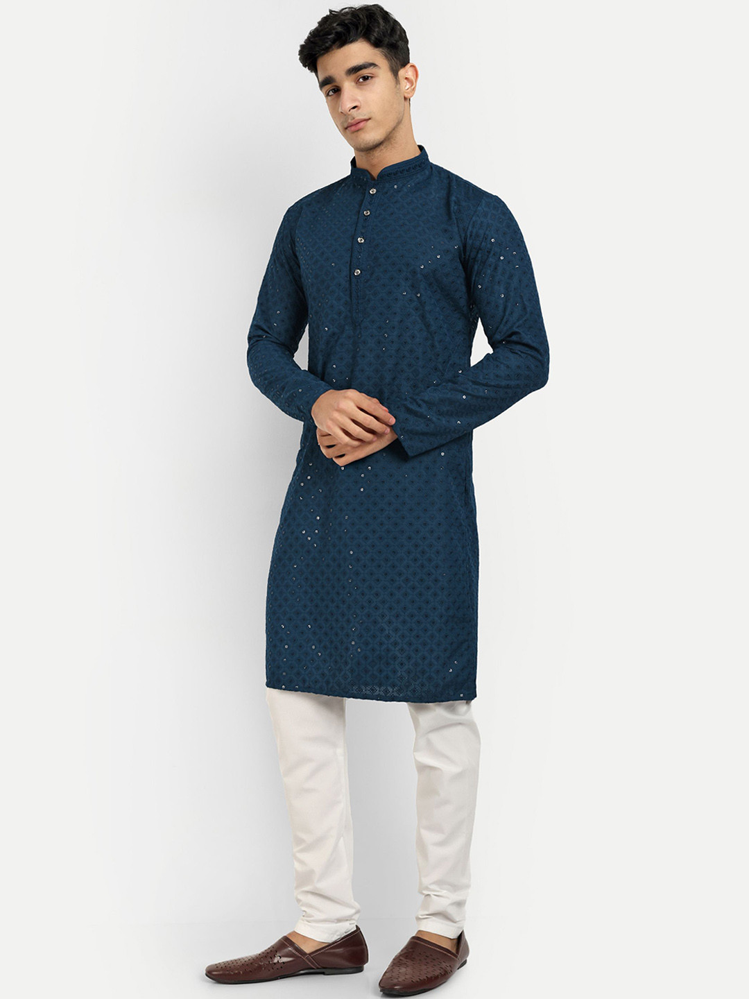WELL TEX Men Flared Sleeves Thread Work Kurta