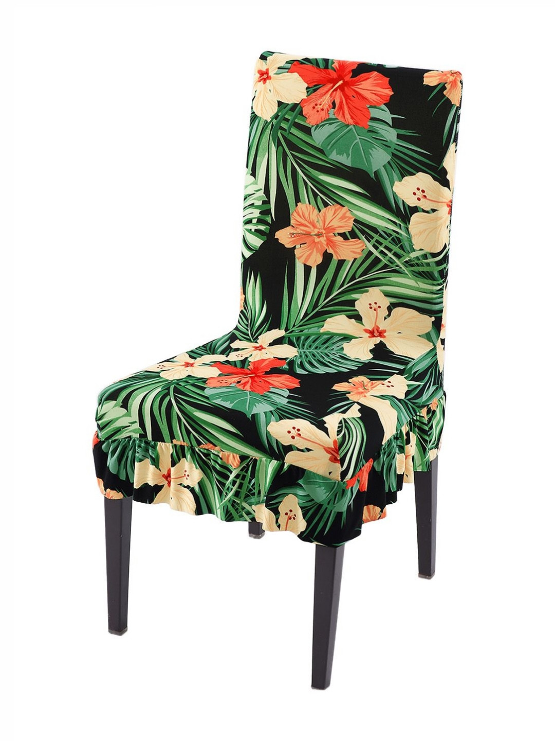 HOKIPO Green & Orange Printed Frill Chair Cover