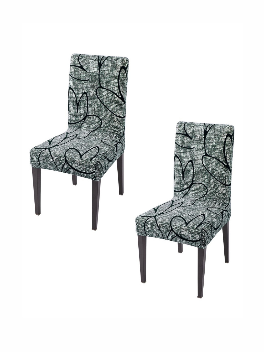 HOKIPO 2 Pcs Grey & Black Printed 140 GSM Dining Table Chair Cover