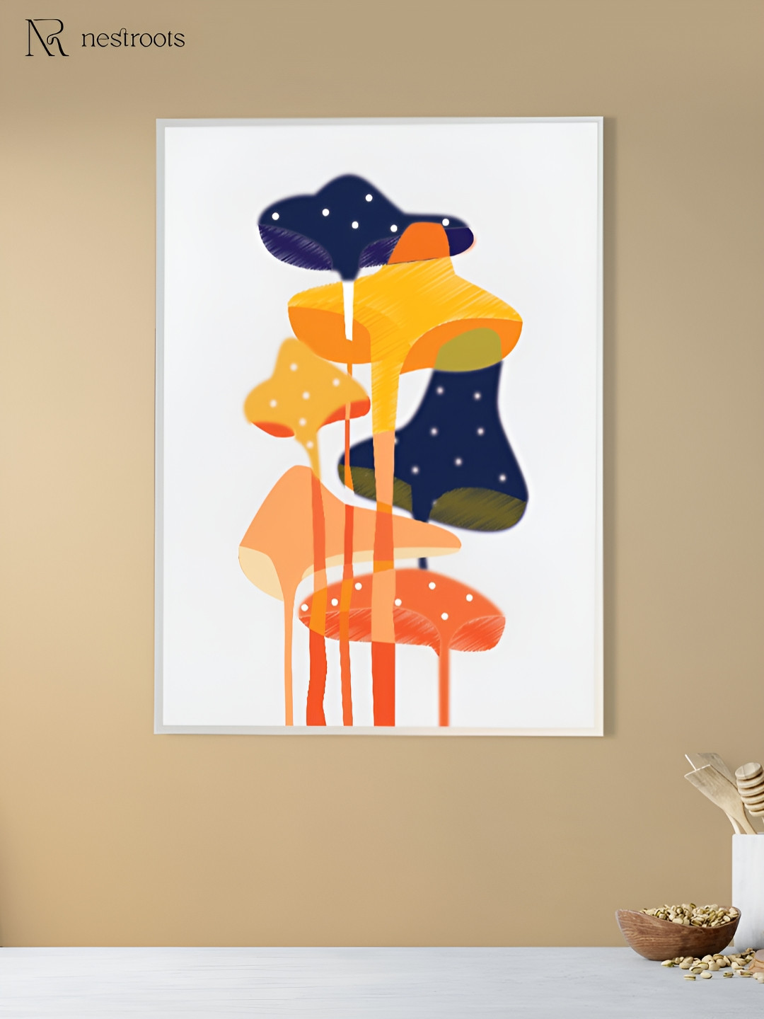 nestroots White & Orange Whimsical Mushroom Canvas Abstract Wall Art