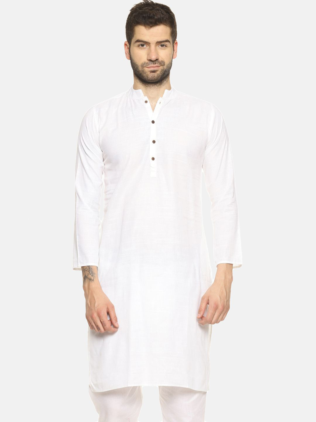 PAROKSH Men Thread Work White Romance Khadi Handloom Kurta