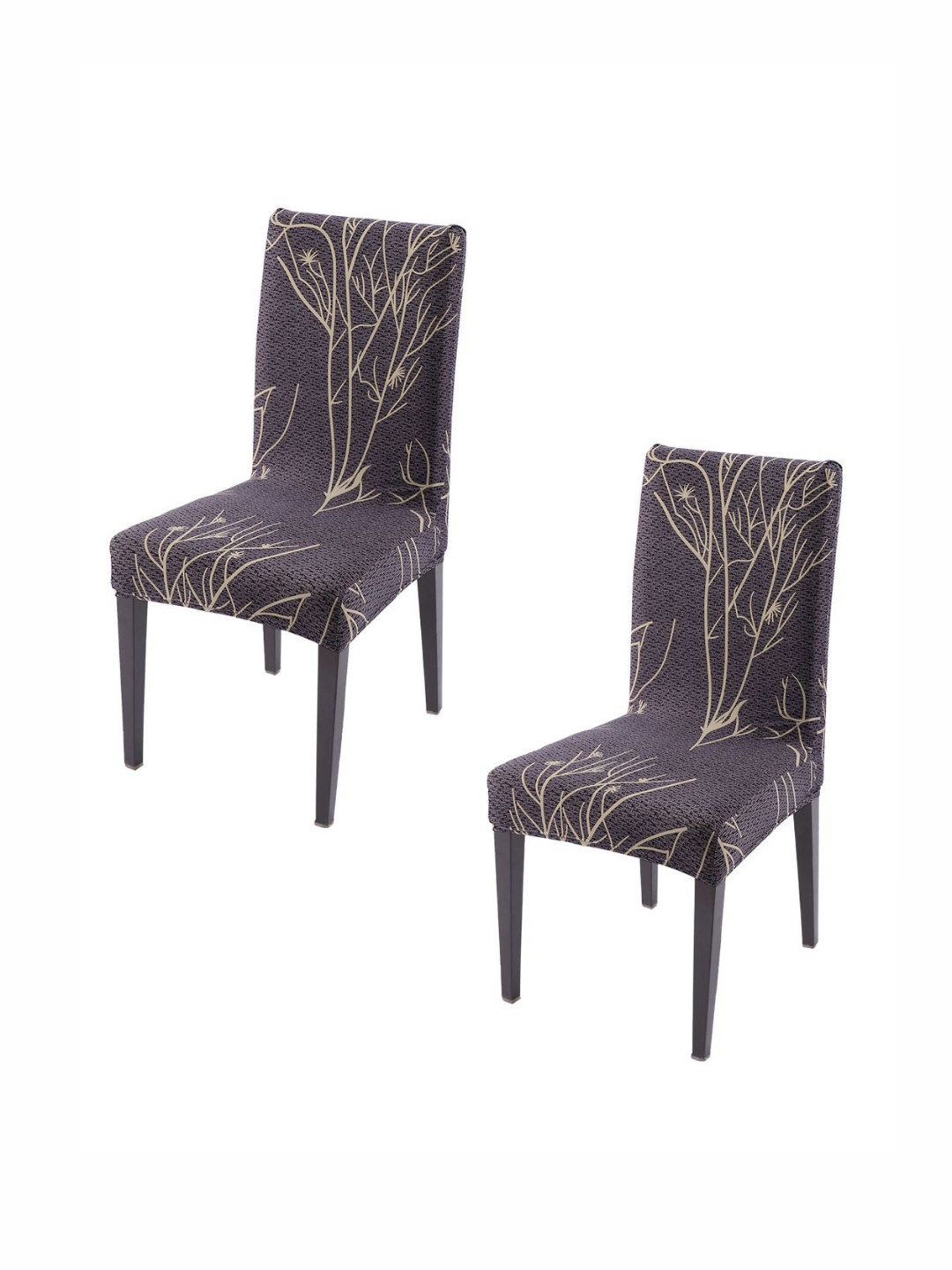 HOKIPO 2-Pcs Grey & Cream Colored Printed  Suitable Chair Cover