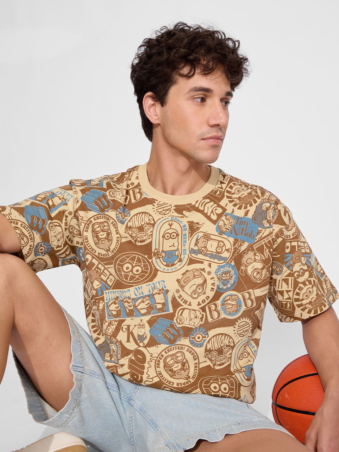 The Souled Store Men Minions Printed Round Neck Applique Oversized T-shirt